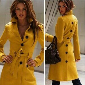 Victoria's Secret VIA Golden Yellow Back Button Detail Trench Coat sz 6 GUC